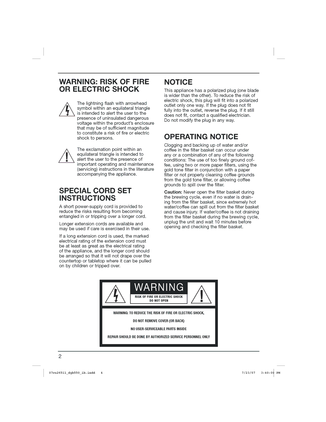 Cuisinart DGB550BK, DGB-550 Series manual 