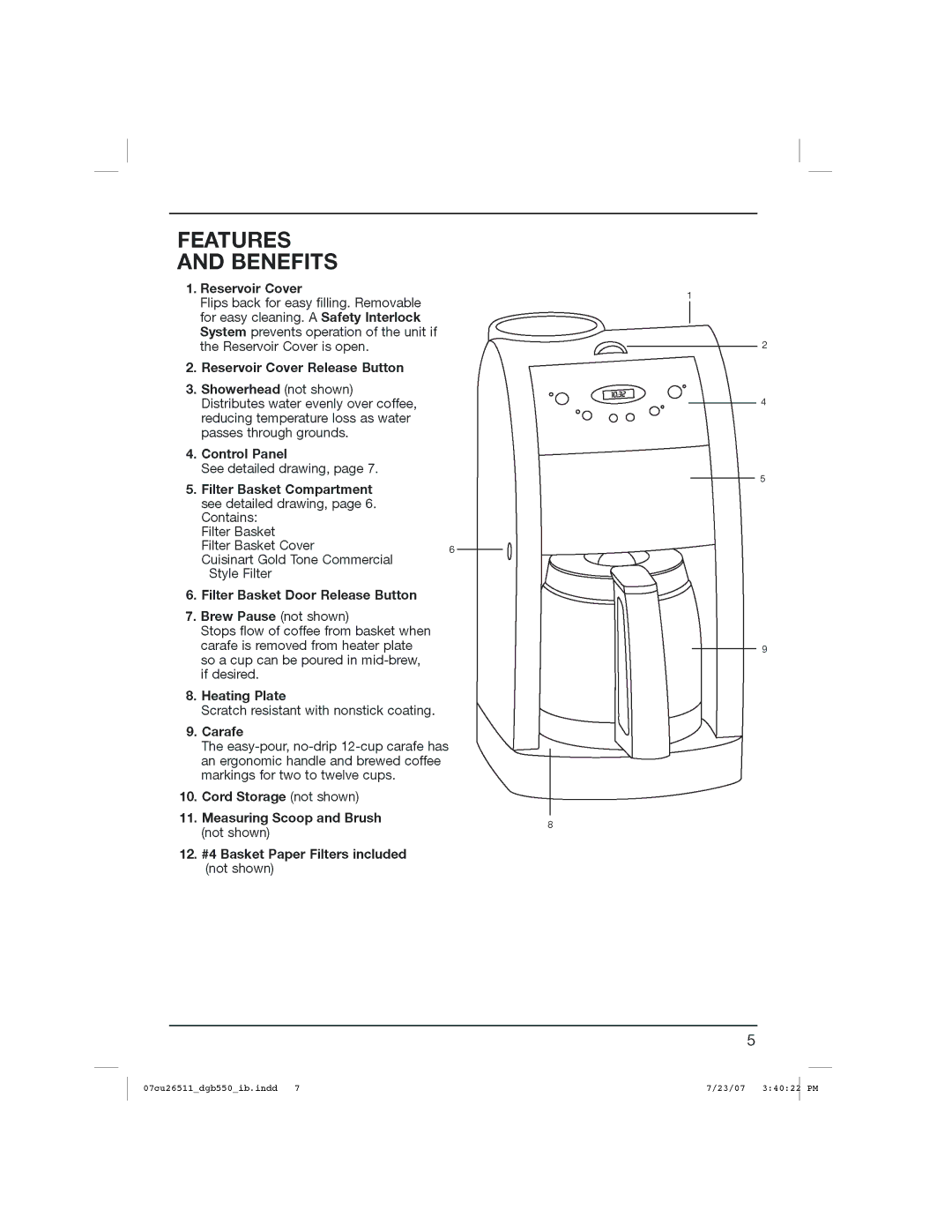 Cuisinart DGB-550 Series, DGB550BK manual 