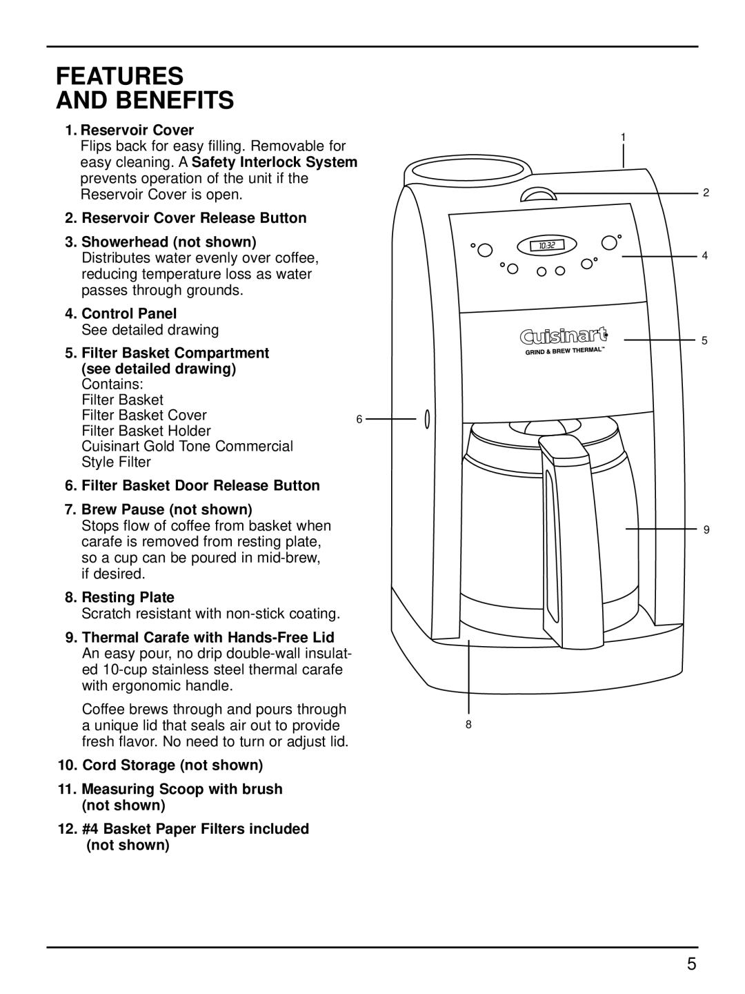 Cuisinart DGB-600 manual Features Benefits 