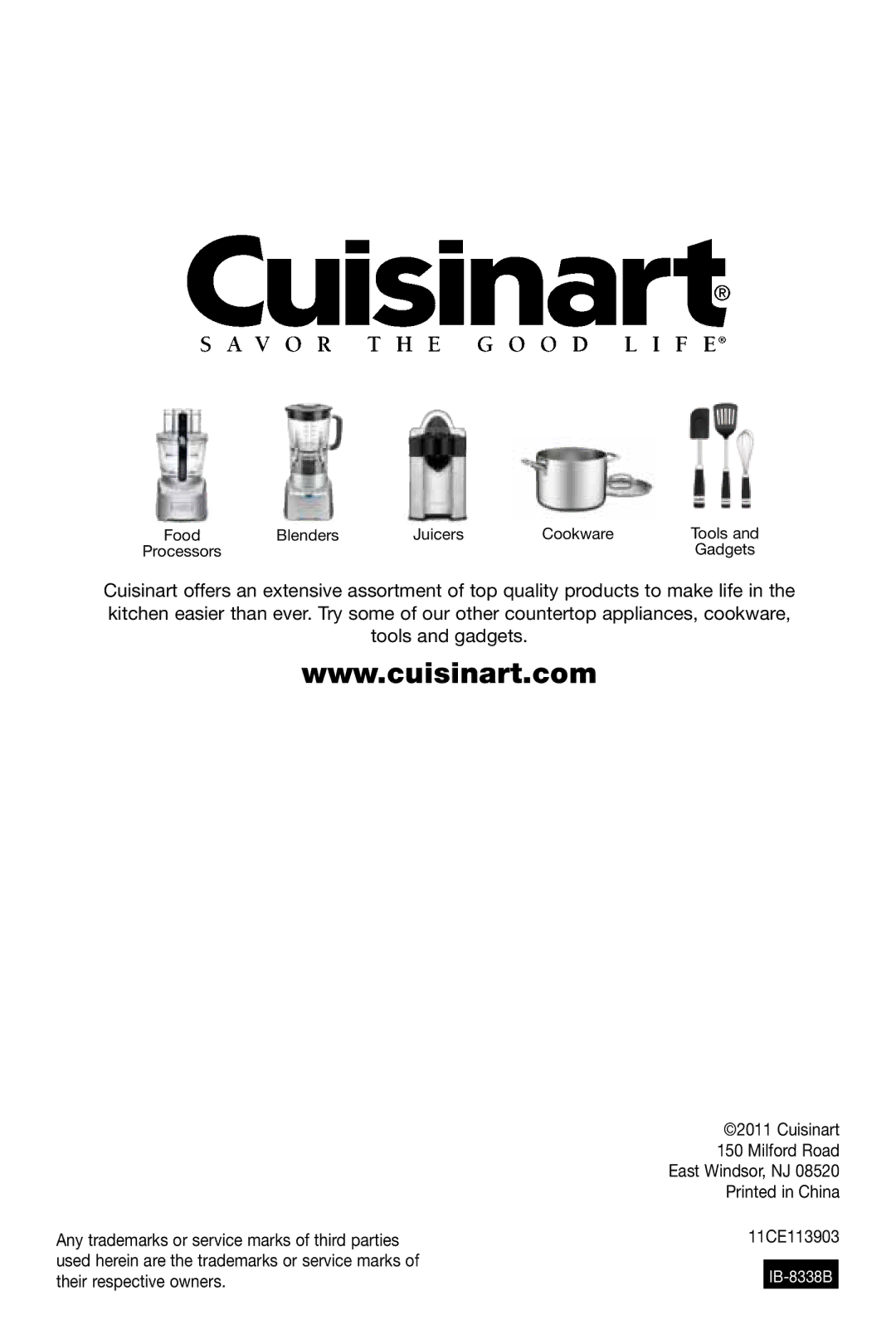 Cuisinart DGB-625 manual IB-8338B 