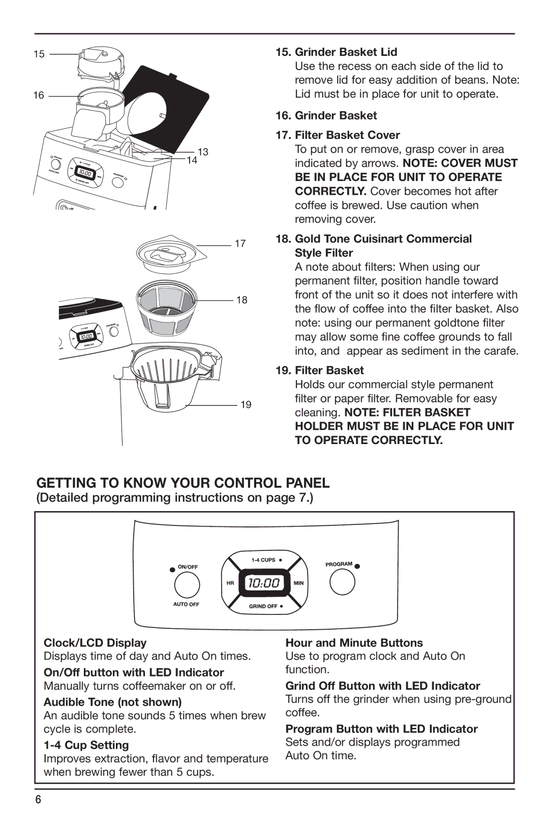 Cuisinart DGB-650BC manual Getting to Know Your Control Panel 