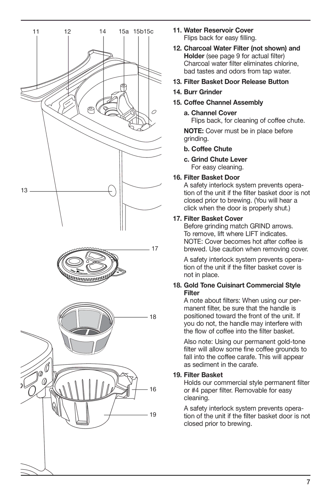 Cuisinart 274399, DGB-700BC manual Filter Basket Cover, Gold Tone Cuisinart Commercial Style Filter 
