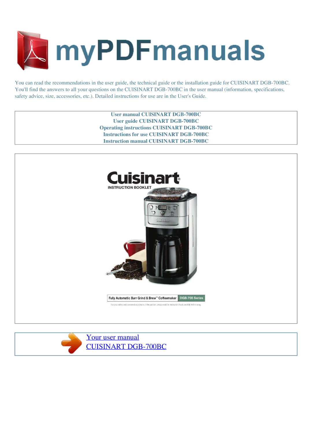 Cuisinart user manual Cuisinart DGB-700BC 