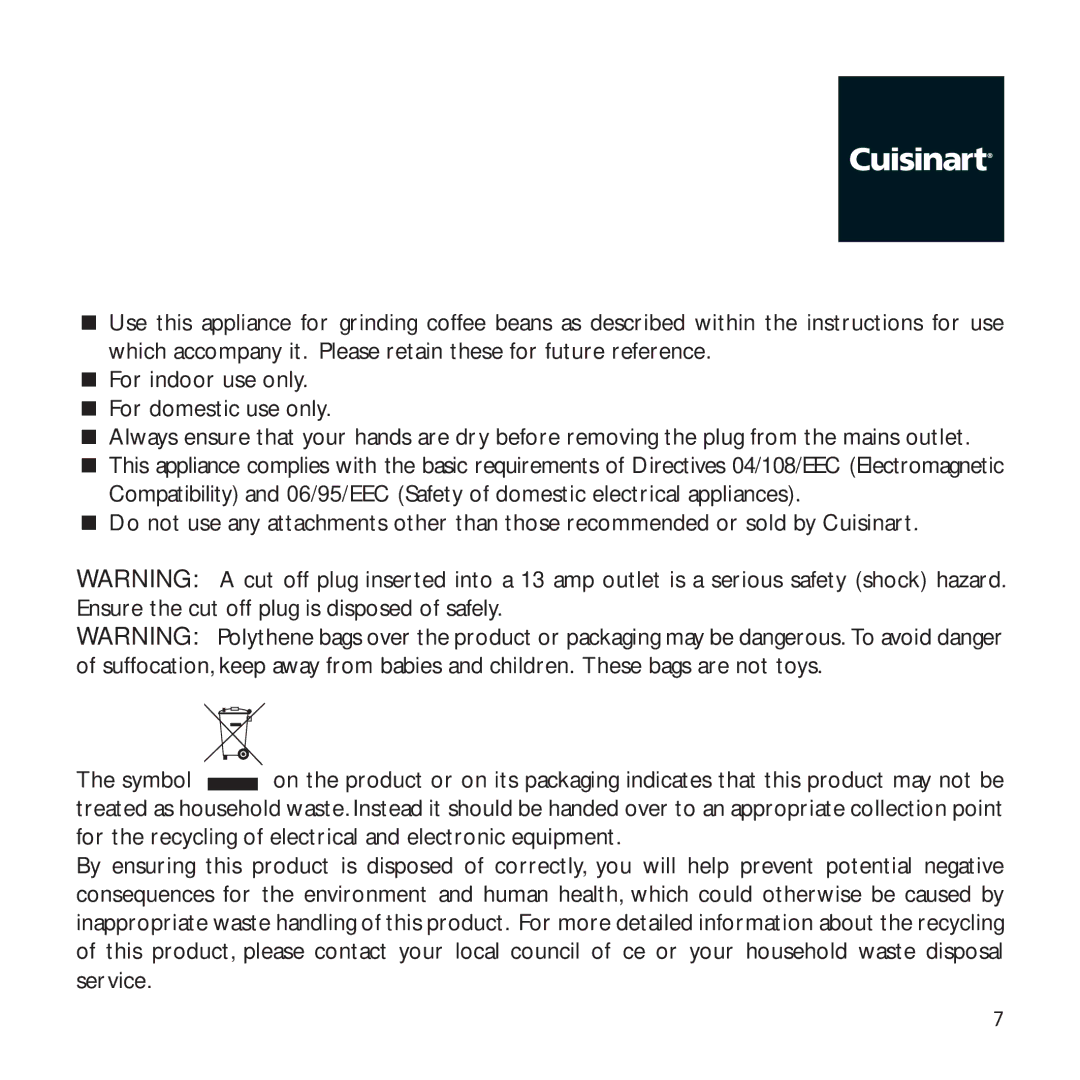 Cuisinart DGB625BCU manual 