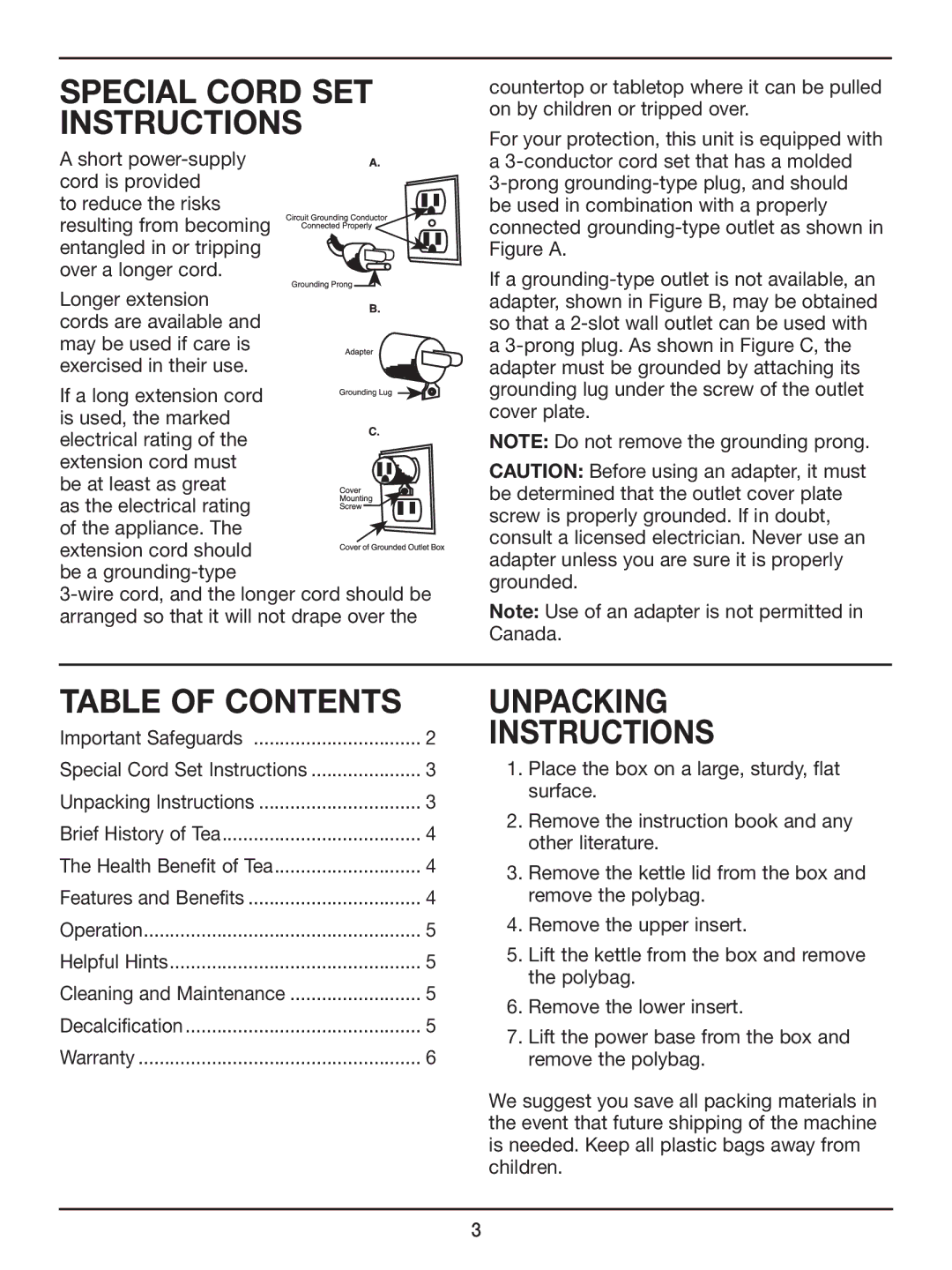 Cuisinart DK-17 manual Special Cord SET Instructions 