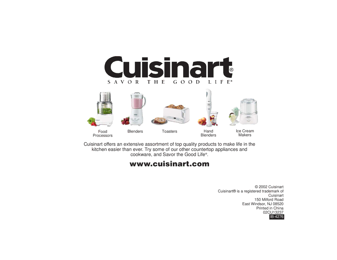 Cuisinart DLC-1 manual Food Blenders Toasters 