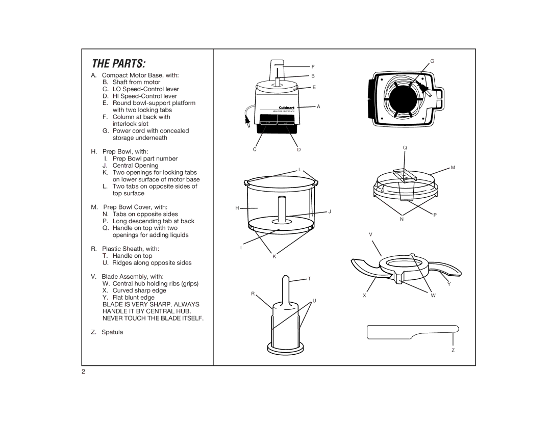 Cuisinart DLC-1 manual Parts 