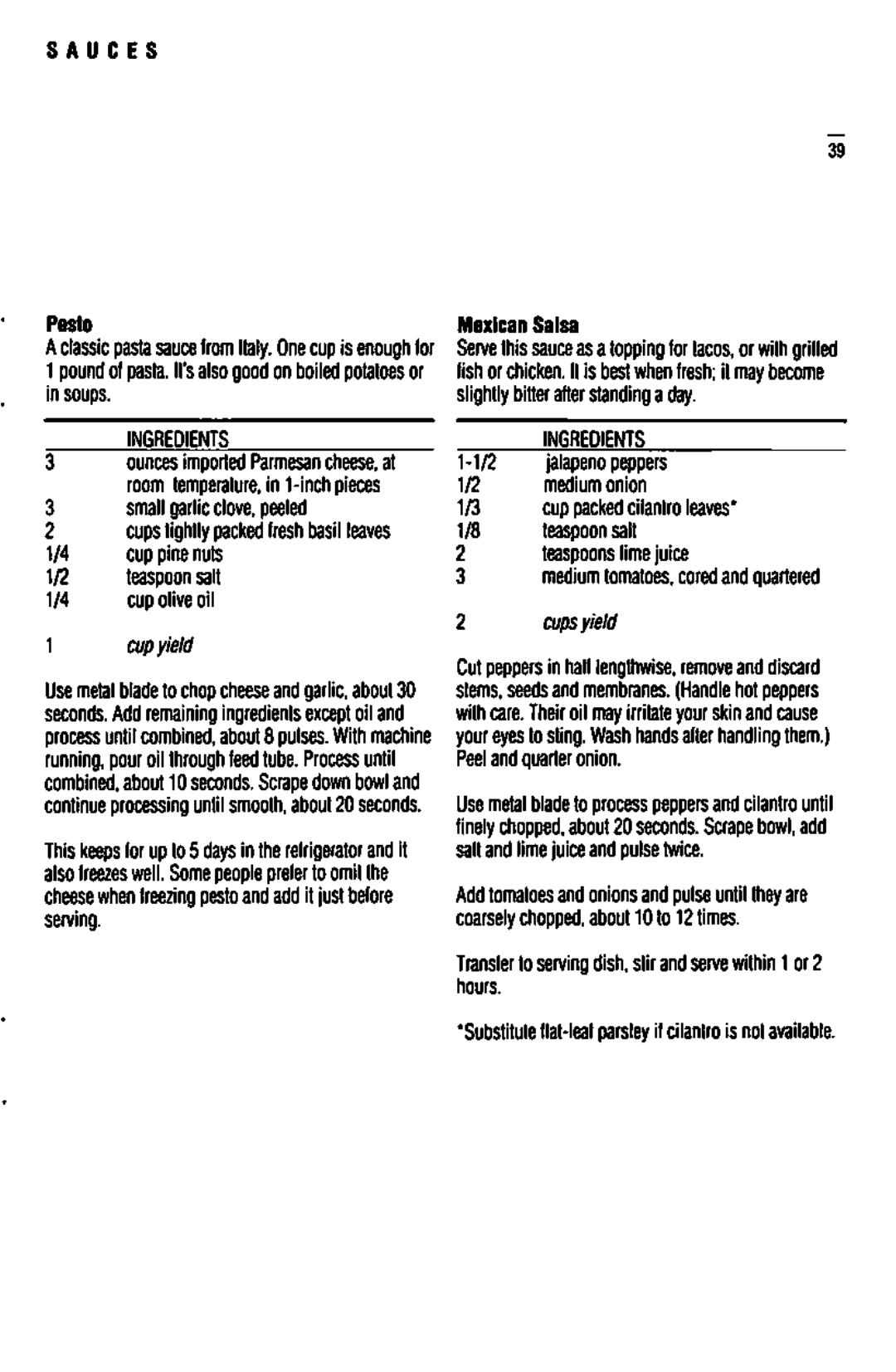 Cuisinart DLC-10S manual Sauces, Pesto, Teaspoons lime juice Medium tomatoes, cored and quartered 