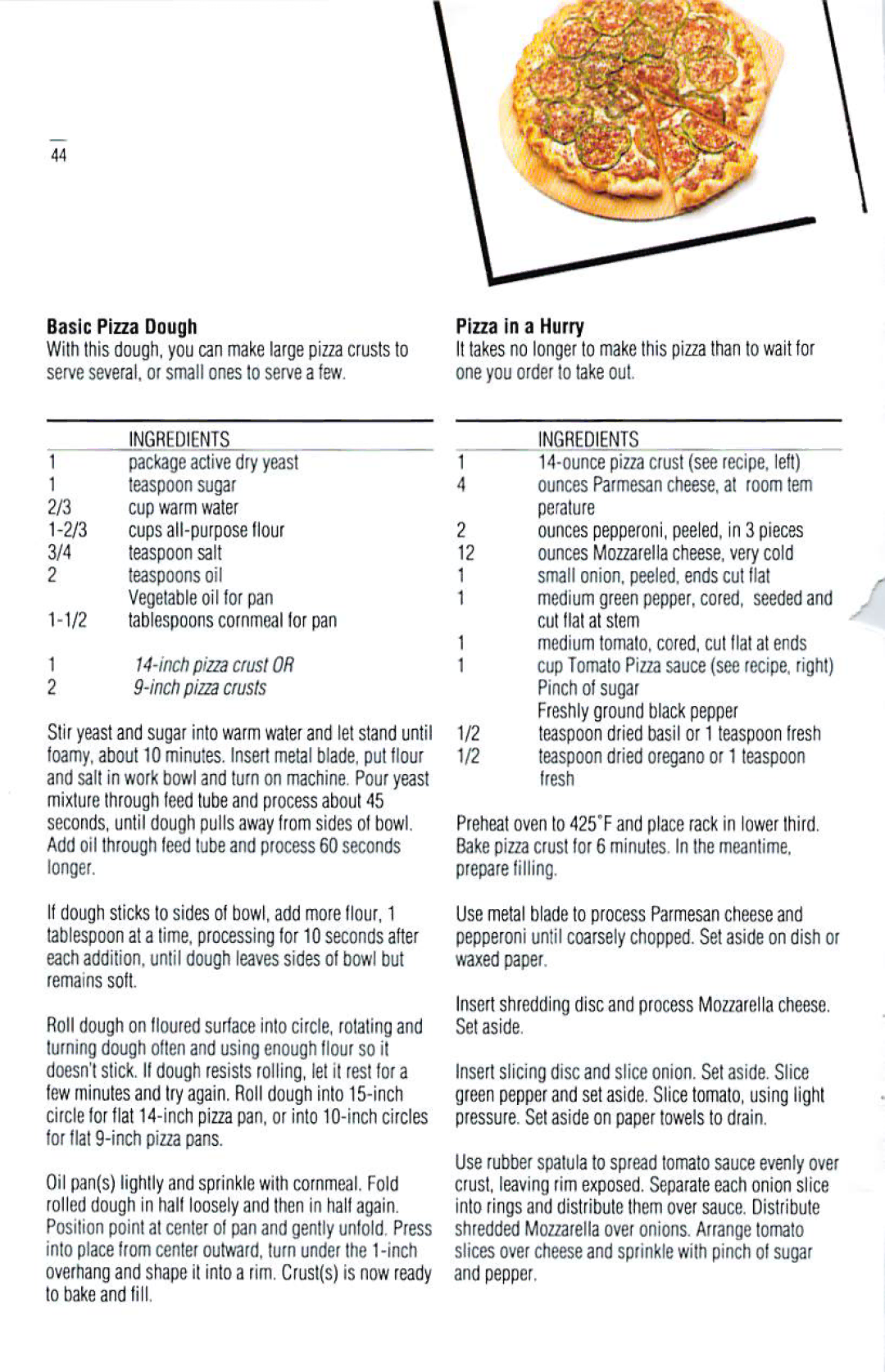 Cuisinart DLC-10S manual Teaspoons oil, Incbpizza crust Oft Inch pizza cwsls, Ounce pizza crust see recipe, left 