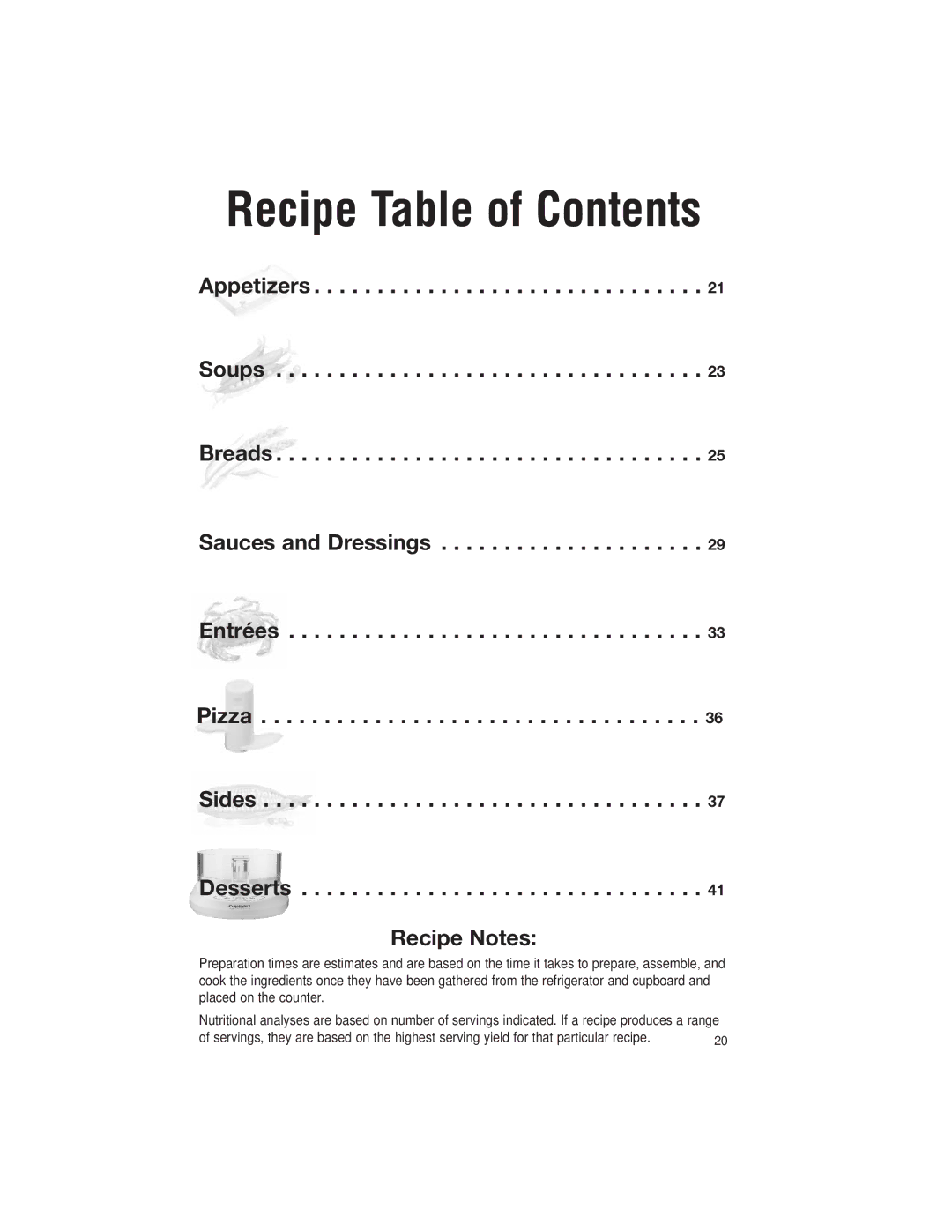 Cuisinart DLC-2007 manual Recipe Table of Contents 