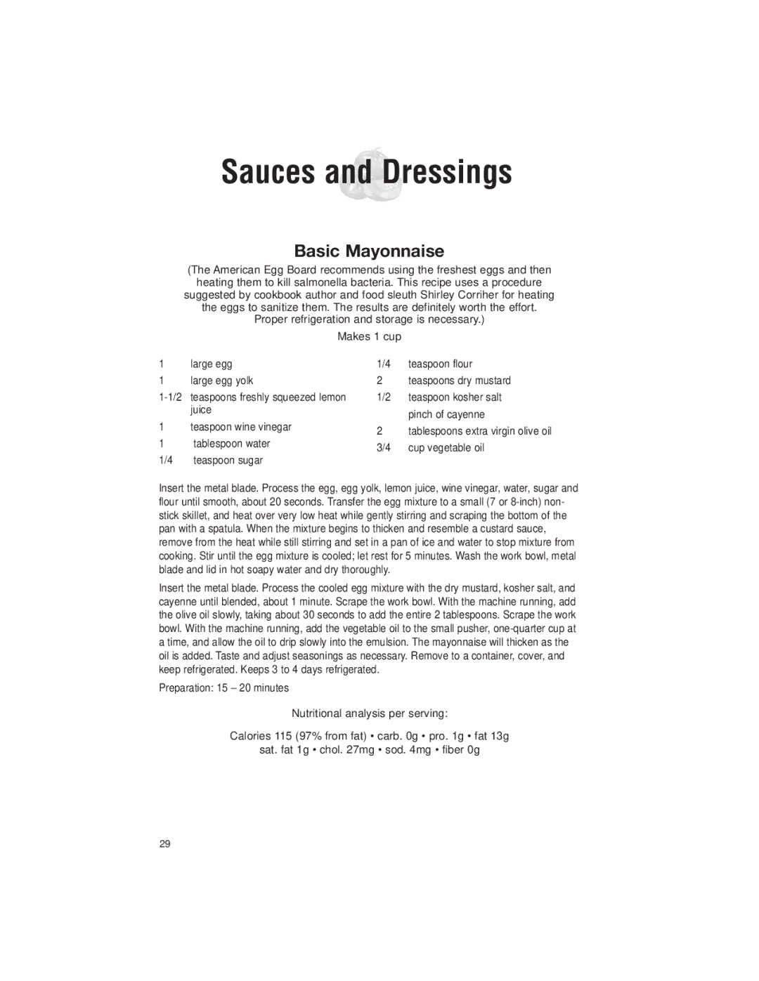 Cuisinart DLC-2007 manual Sauces and Dressings, Basic Mayonnaise 