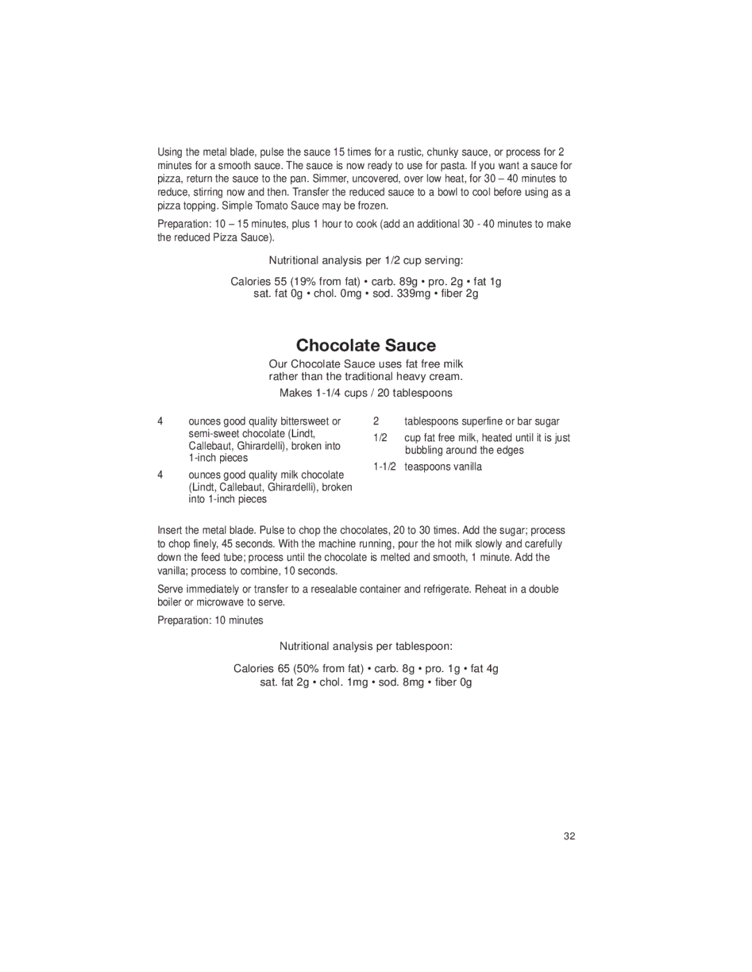 Cuisinart DLC-2007 manual Chocolate Sauce 