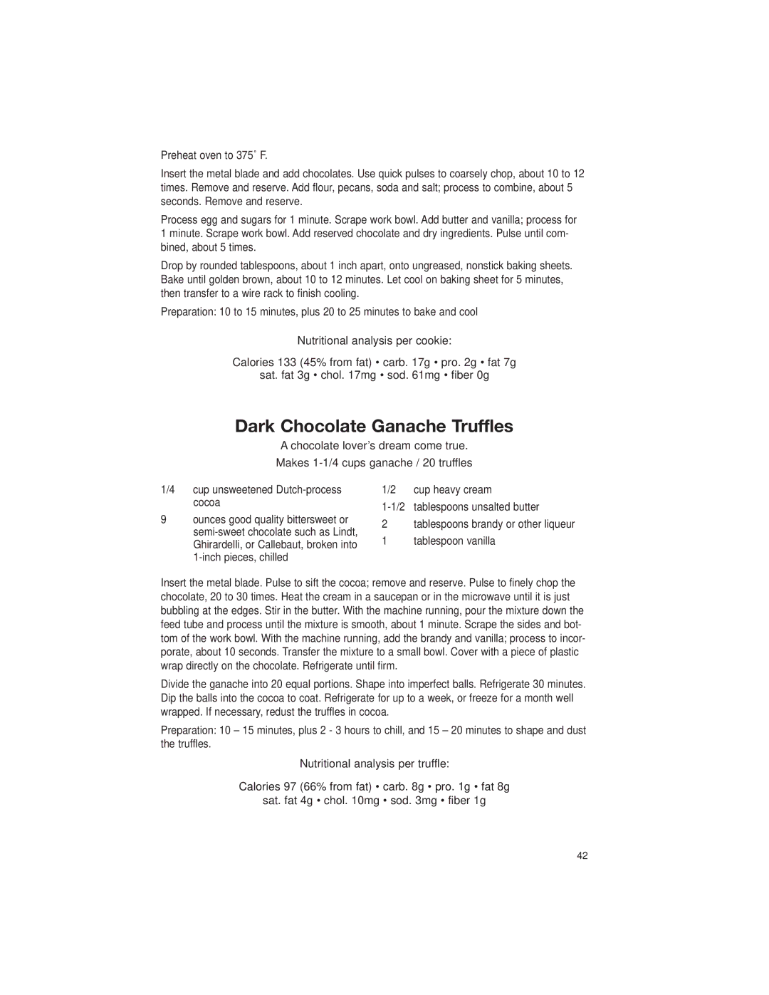 Cuisinart DLC-2007 manual Dark Chocolate Ganache Truffles 