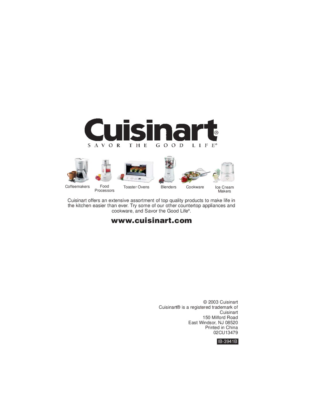 Cuisinart DLC-2007 manual IB-3941B 