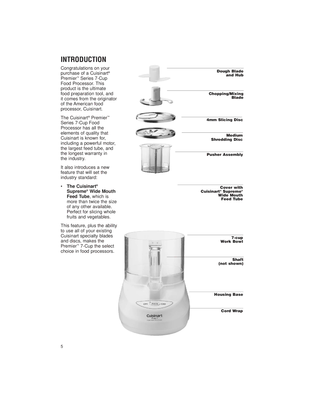 Cuisinart DLC-2007 manual Introduction 