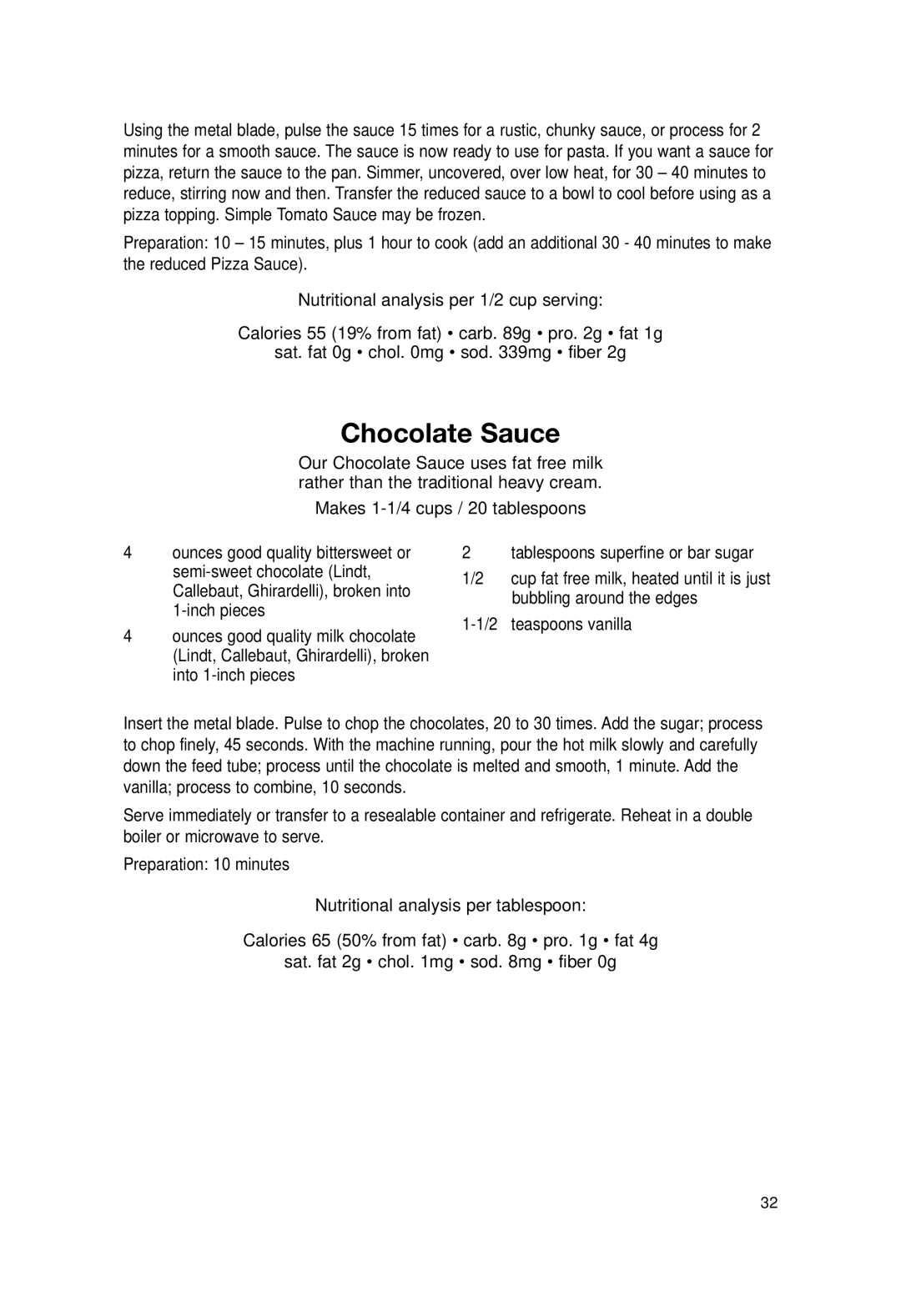 Cuisinart DLC-2007N manual Chocolate Sauce 