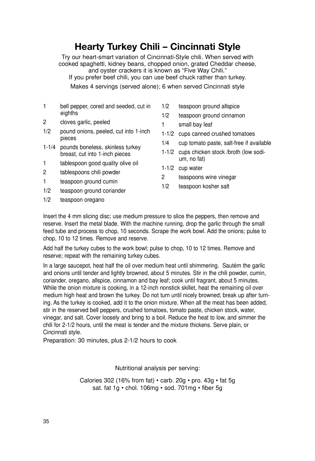 Cuisinart DLC-2007N manual Hearty Turkey Chili Cincinnati Style 