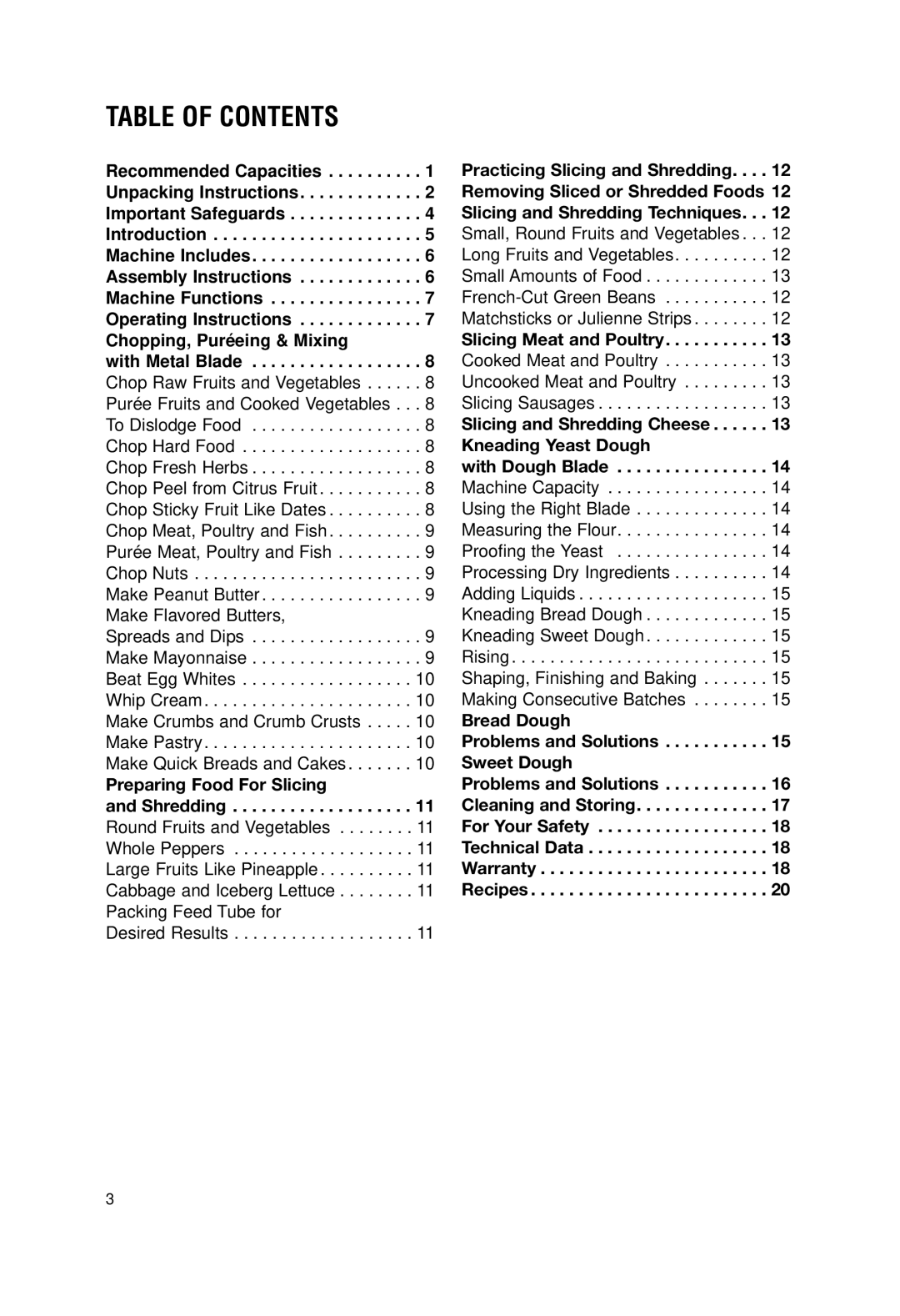 Cuisinart DLC-2007N manual Table of Contents 