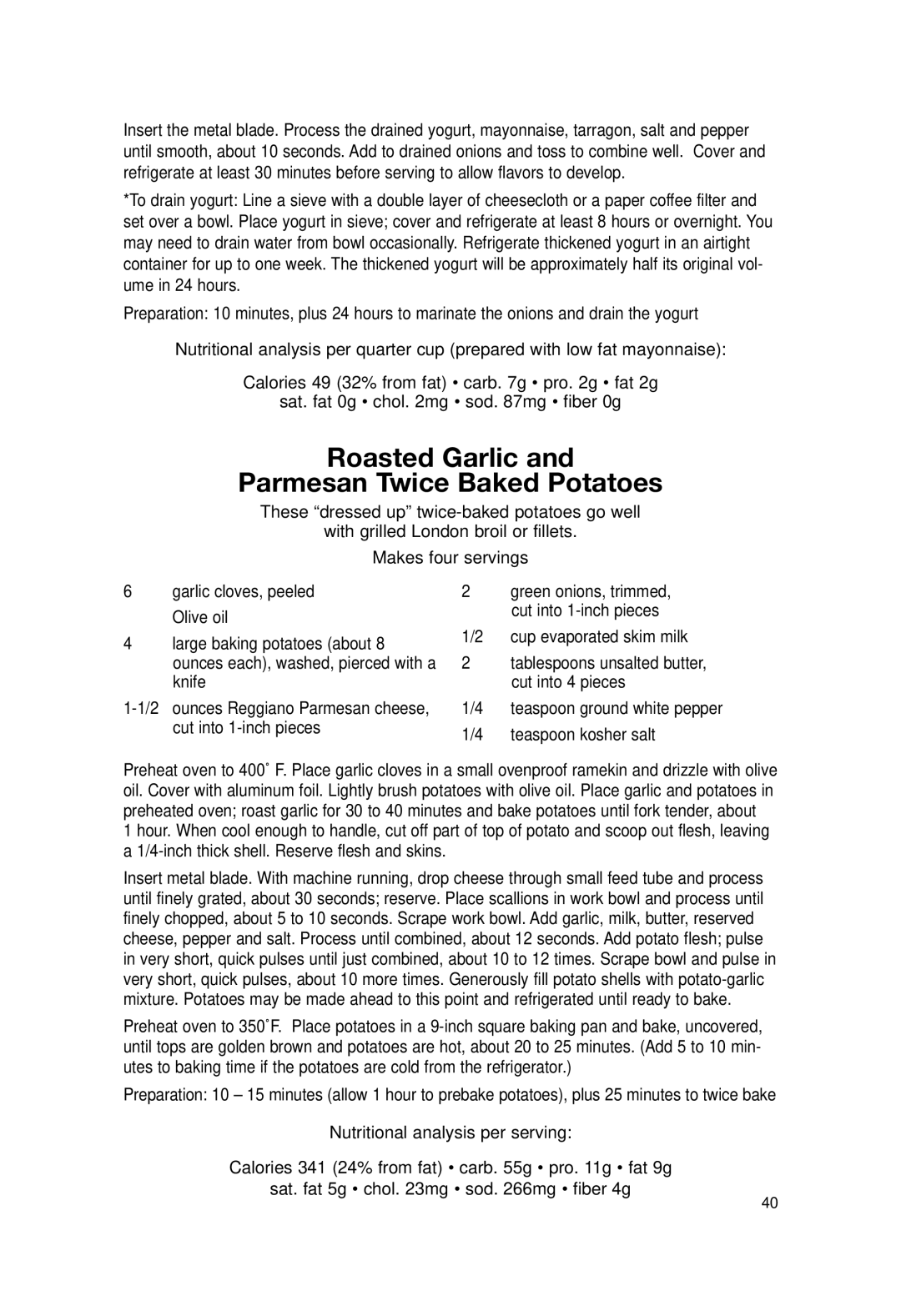 Cuisinart DLC-2007N manual Roasted Garlic Parmesan Twice Baked Potatoes, Olive oil 