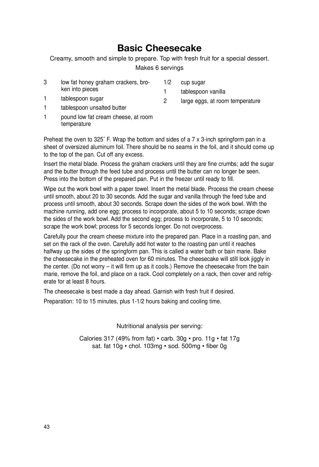 Cuisinart DLC-2007N manual Basic Cheesecake 