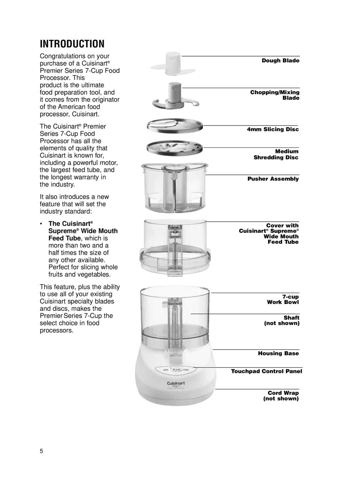 Cuisinart DLC-2007N manual Introduction 