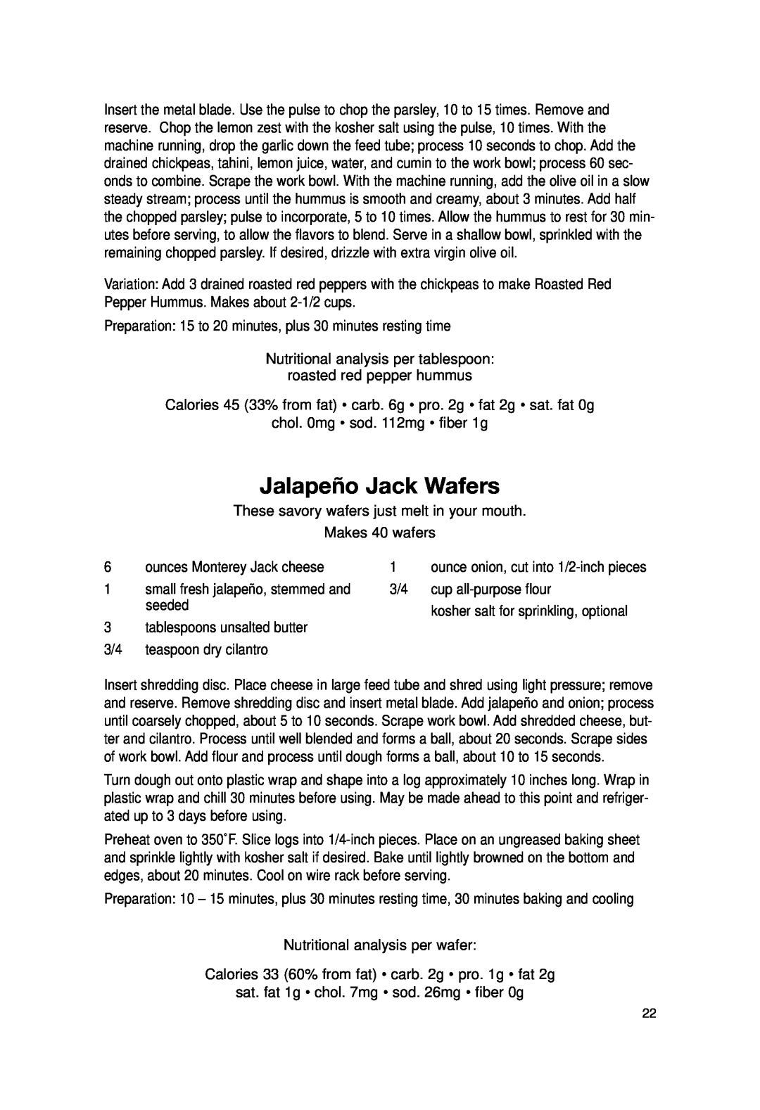 Cuisinart DLC-2007N manual Jalapeño Jack Wafers 