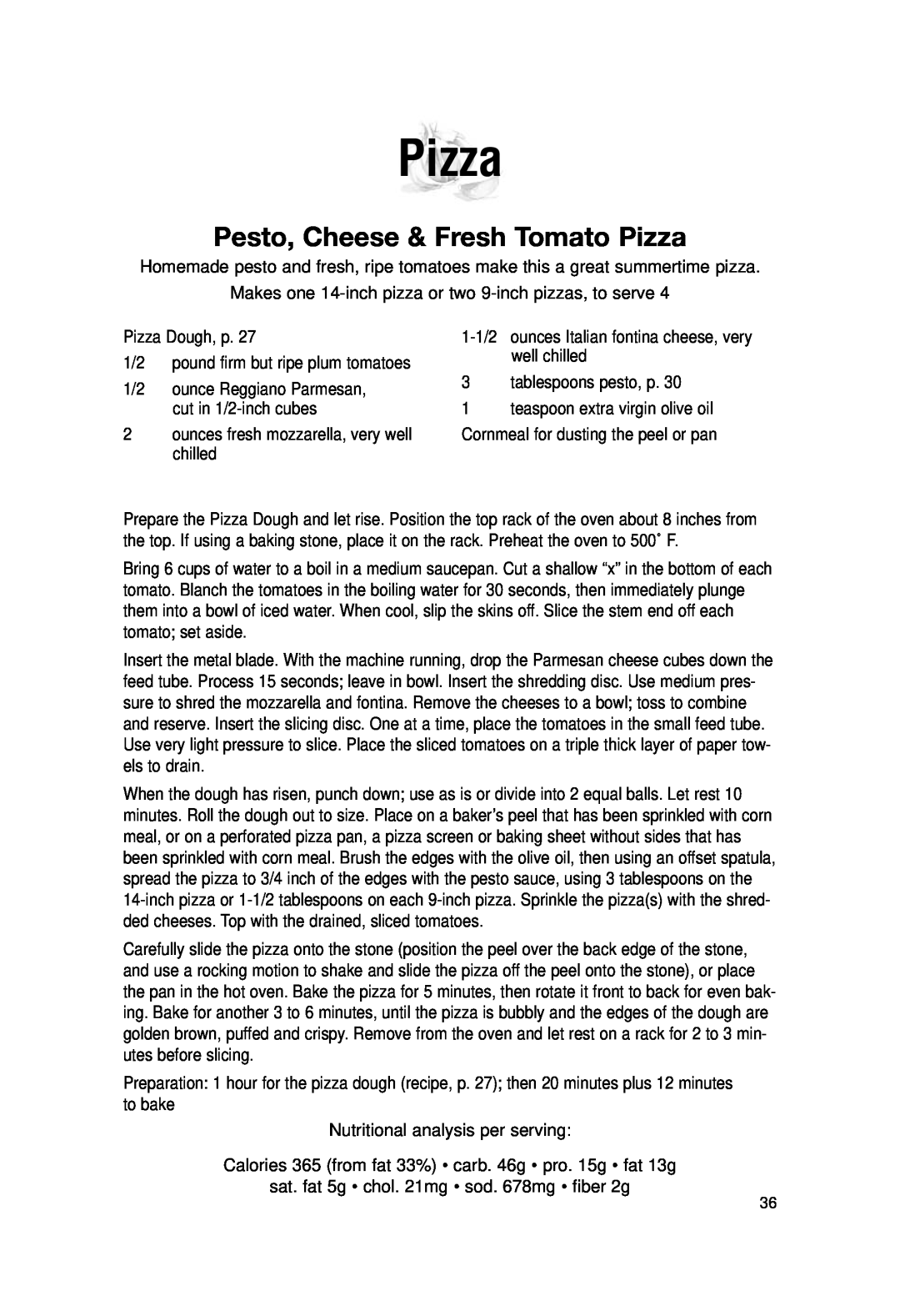 Cuisinart DLC-2007N manual Pesto, Cheese & Fresh Tomato Pizza 