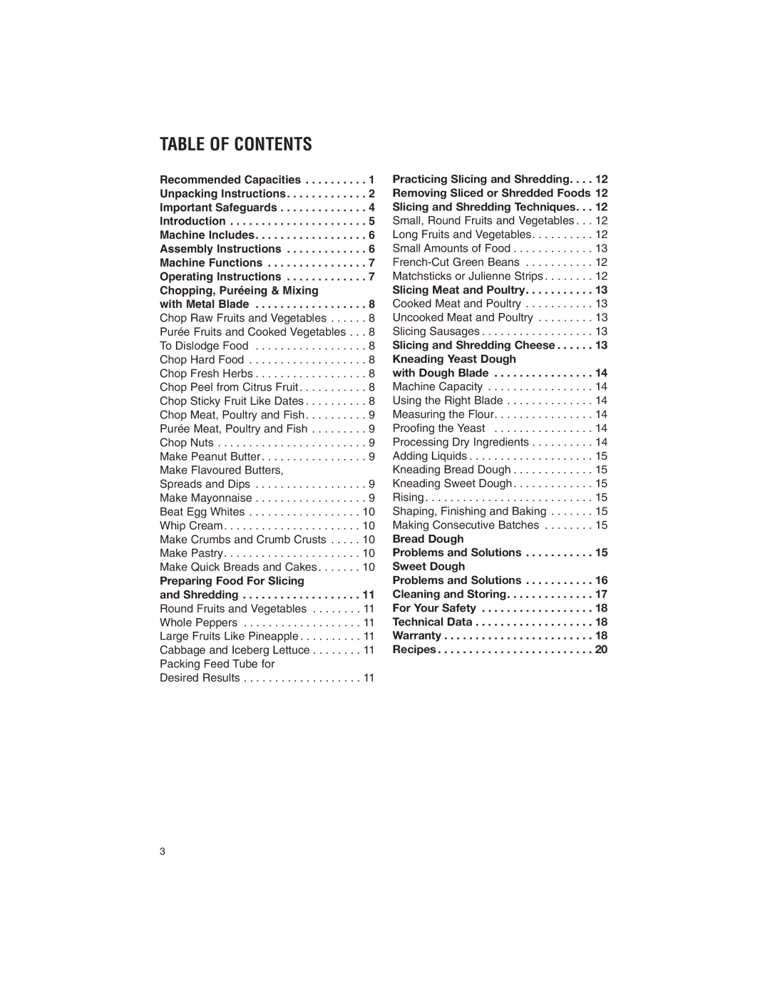 Cuisinart DLC-2007NC manual Table of Contents 