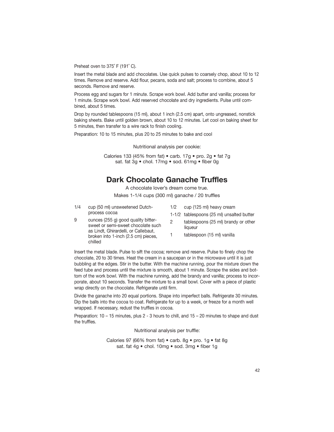Cuisinart DLC-2007NC manual Dark Chocolate Ganache Truffles 