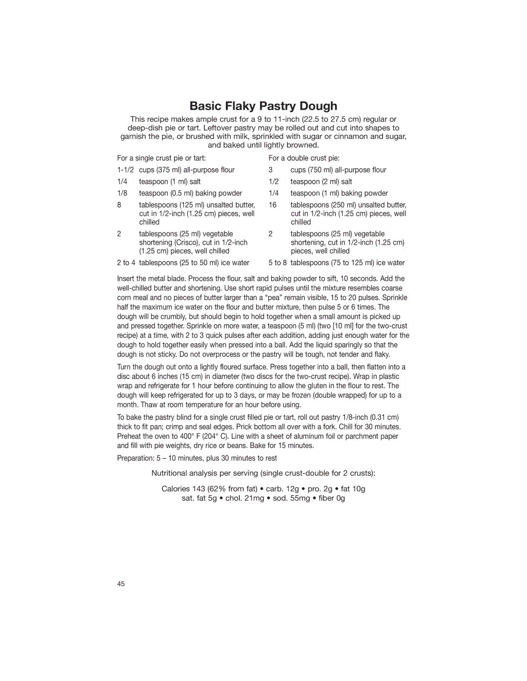 Cuisinart DLC-2007NC manual Basic Flaky Pastry Dough 