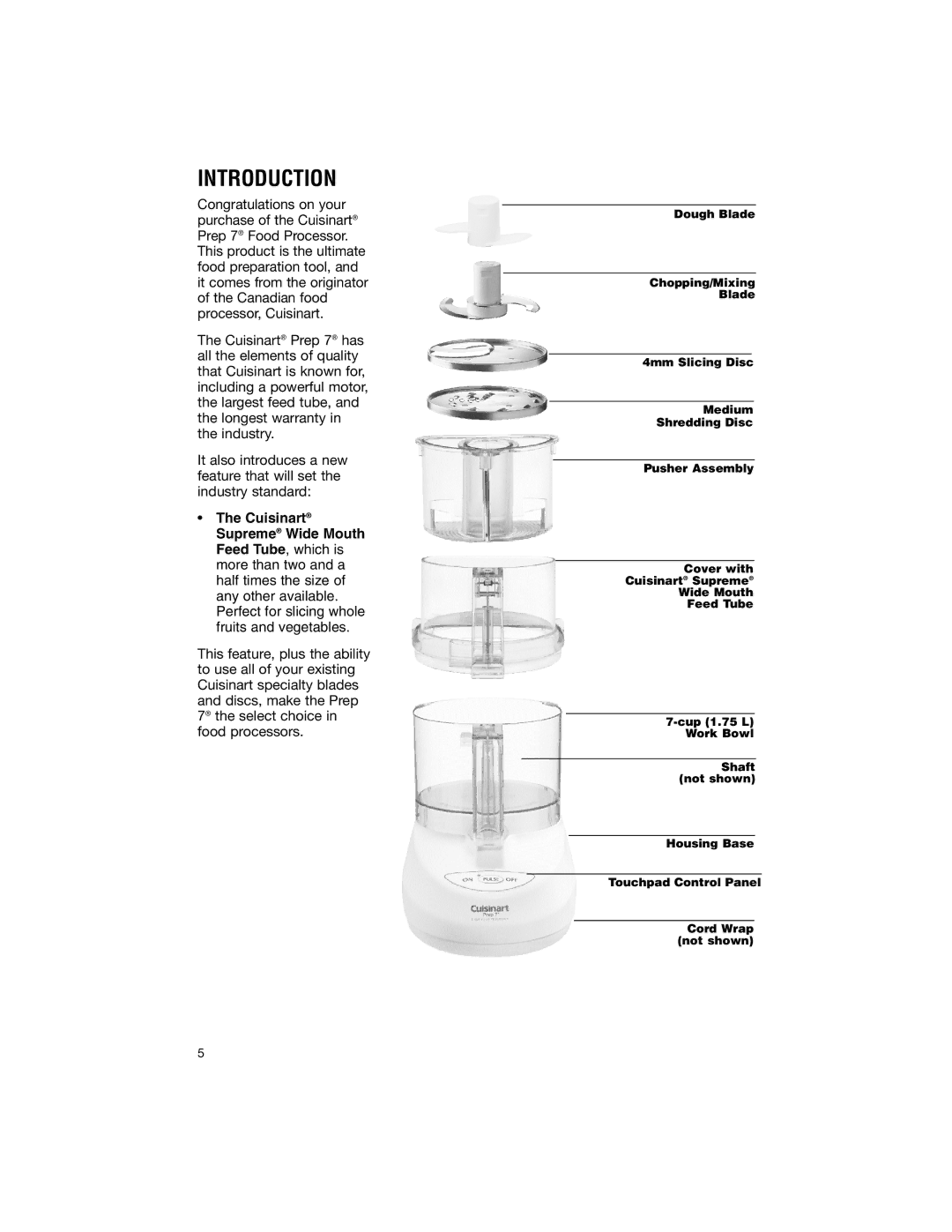 Cuisinart DLC-2007NC manual Introduction 