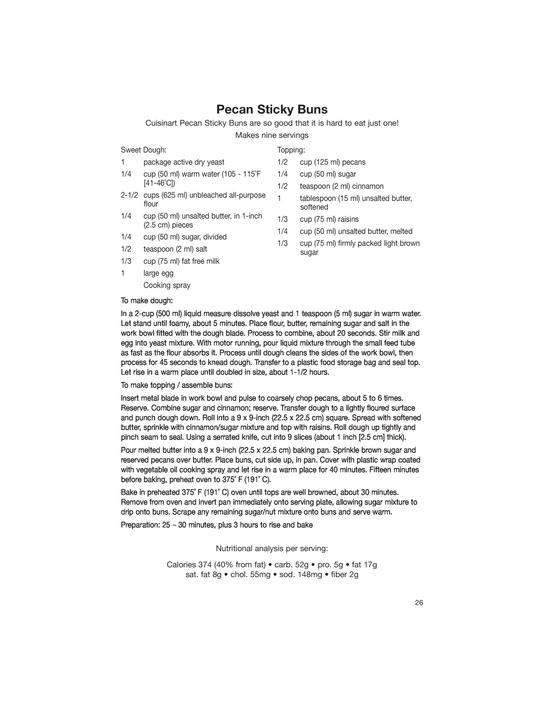 Cuisinart DLC-2007NC manual Pecan Sticky Buns 