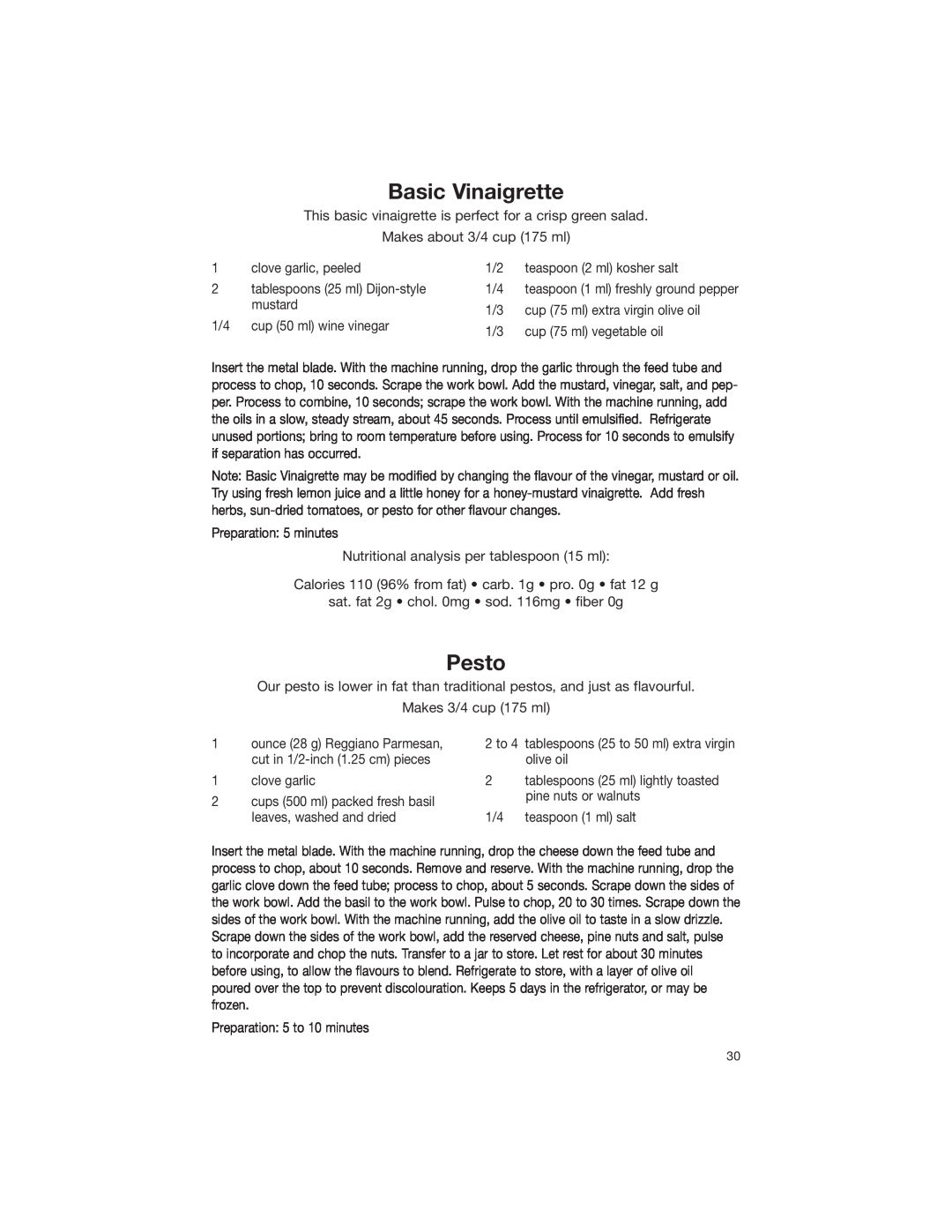 Cuisinart DLC-2007NC manual Basic Vinaigrette, Pesto 