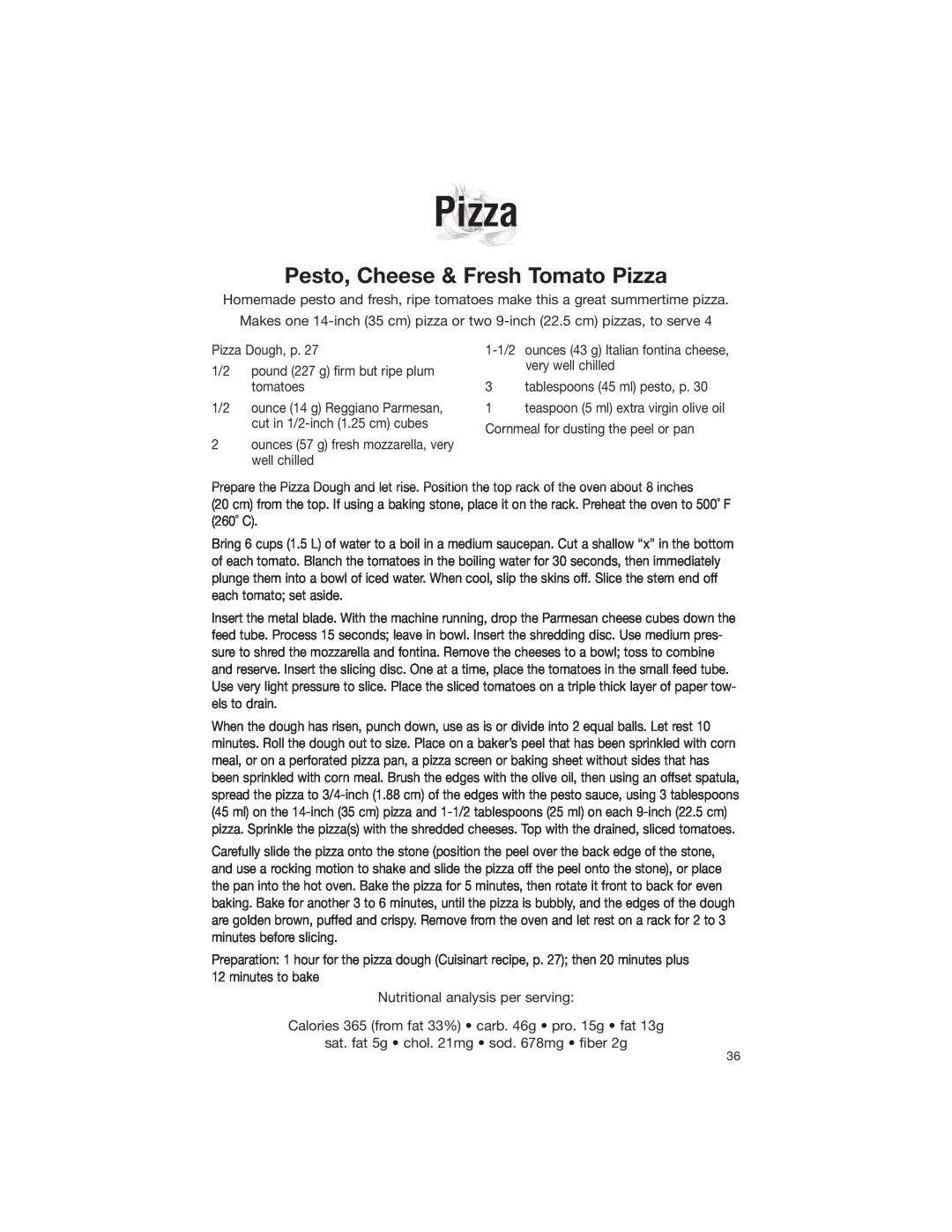 Cuisinart DLC-2007NC manual Pesto, Cheese & Fresh Tomato Pizza 