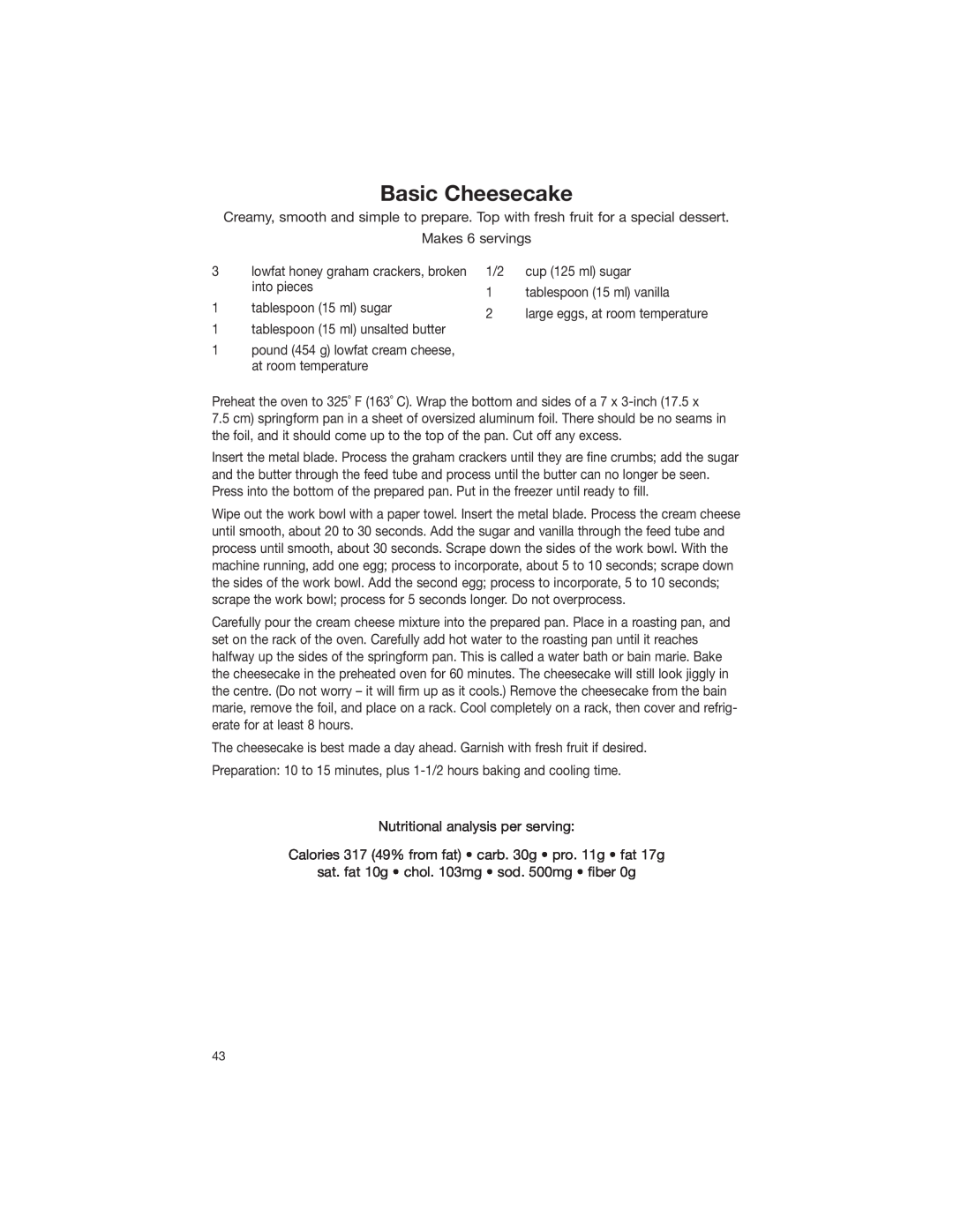 Cuisinart DLC-2007NC manual Basic Cheesecake 