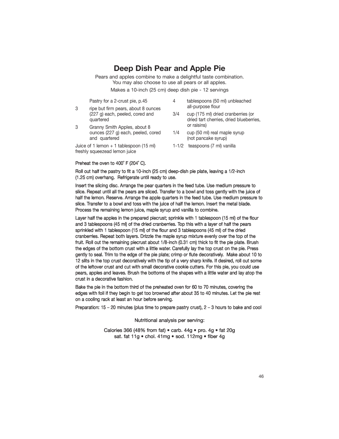 Cuisinart DLC-2007NC manual Deep Dish Pear and Apple Pie 