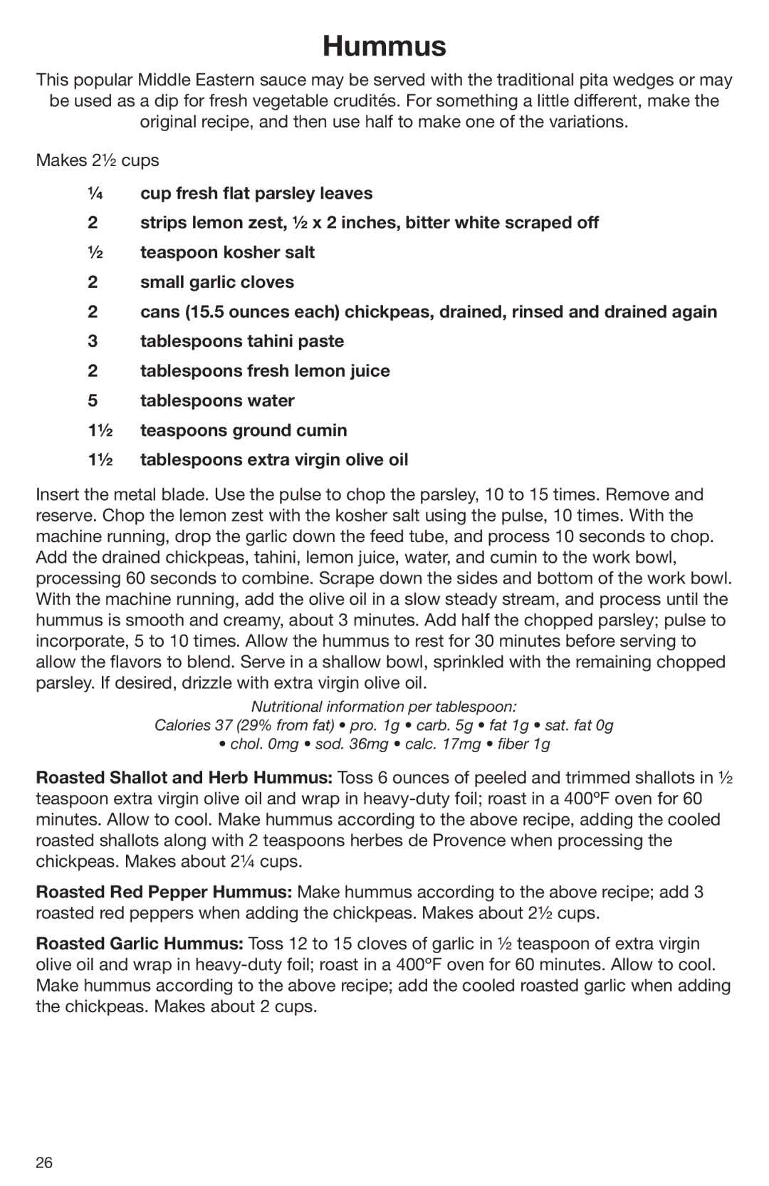 Cuisinart DLC-2009CHB manual Hummus 