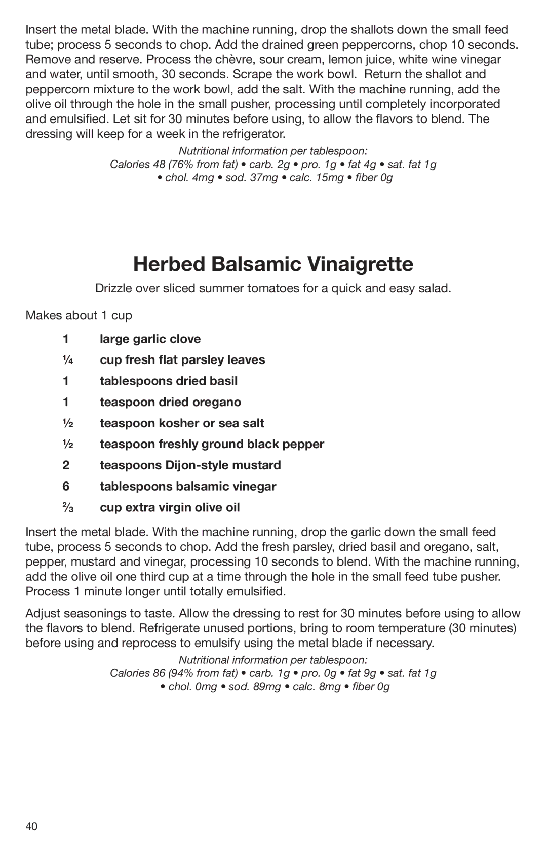 Cuisinart DLC-2009CHB manual Herbed Balsamic Vinaigrette 