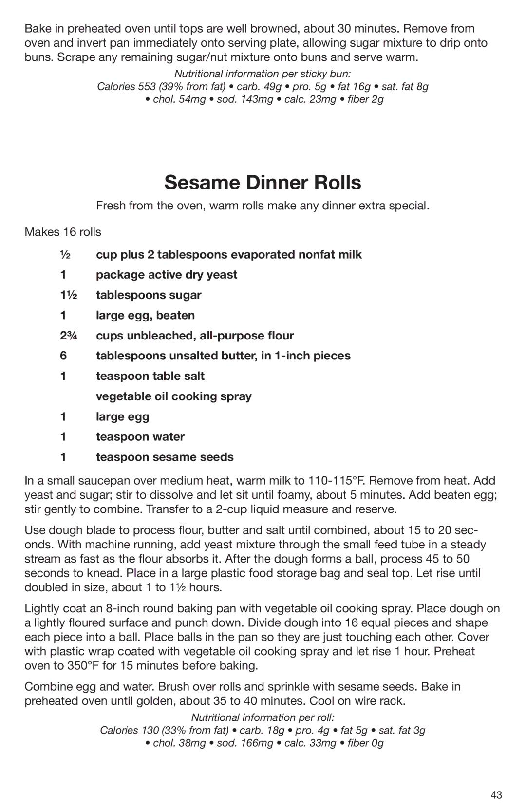 Cuisinart DLC-2009CHB manual Sesame Dinner Rolls 