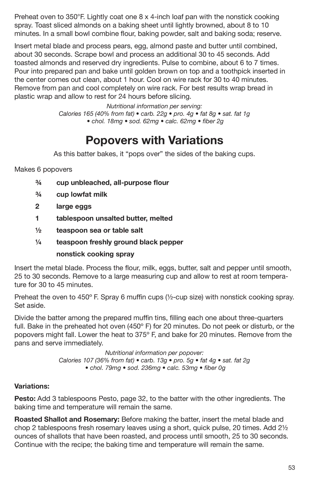 Cuisinart DLC-2009CHB manual Popovers with Variations 