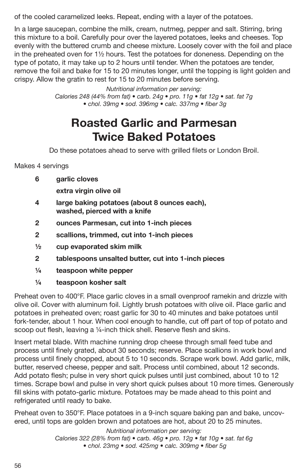 Cuisinart DLC-2009CHB manual Roasted Garlic and Parmesan Twice Baked Potatoes 