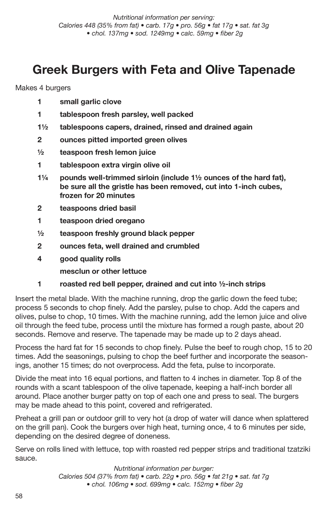 Cuisinart DLC-2009CHB manual Greek Burgers with Feta and Olive Tapenade 