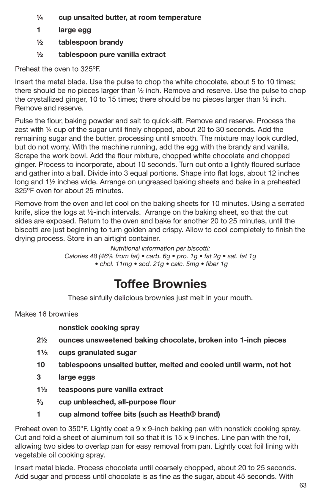 Cuisinart DLC-2009CHB manual Makes 16 brownies, Cup almond toffee bits such as Heath brand 