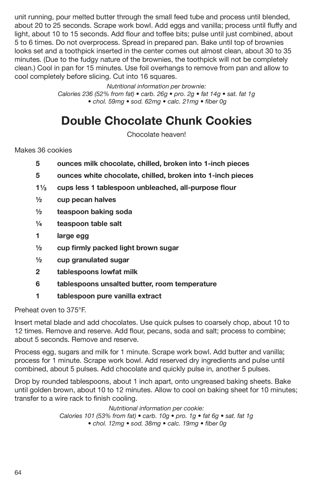 Cuisinart DLC-2009CHB manual Double Chocolate Chunk Cookies 