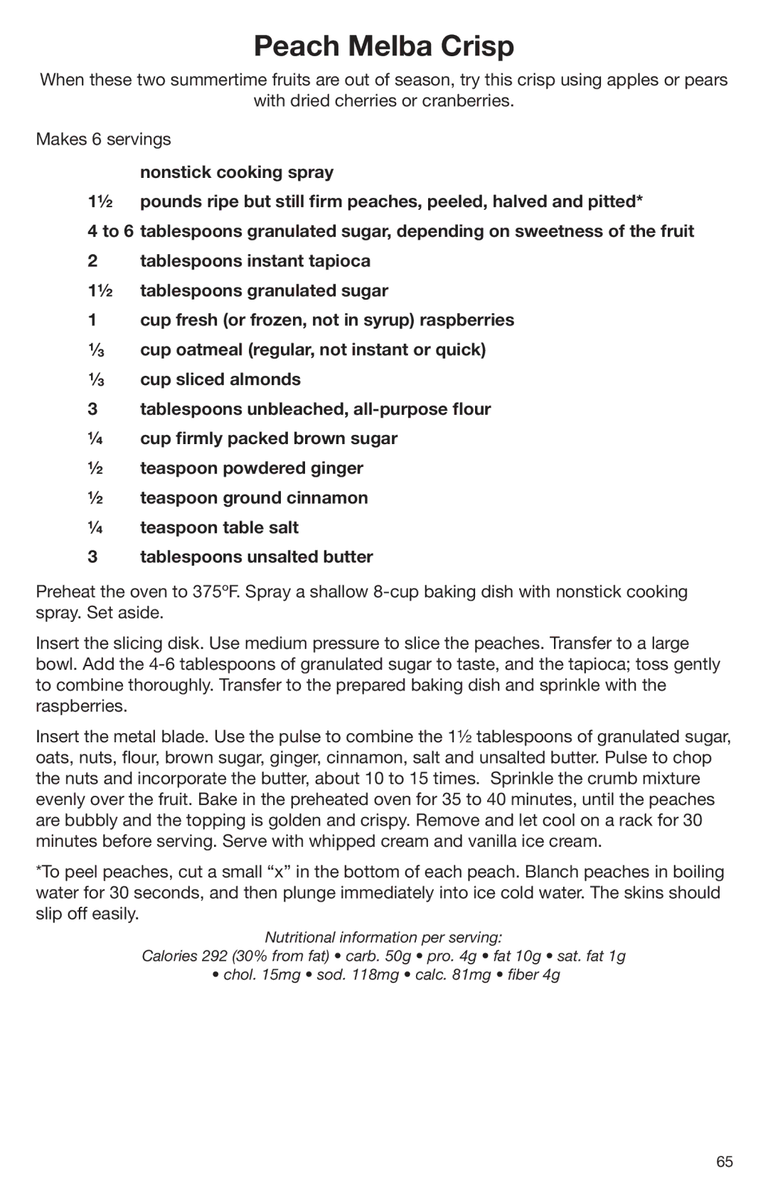 Cuisinart DLC-2009CHB manual Peach Melba Crisp 