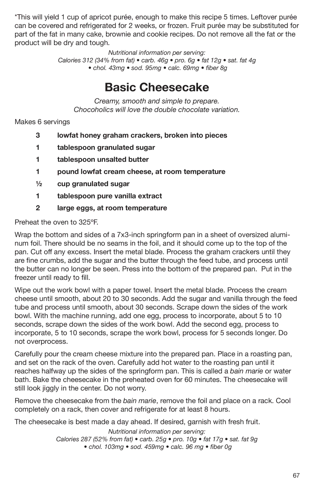 Cuisinart DLC-2009CHB manual Basic Cheesecake 