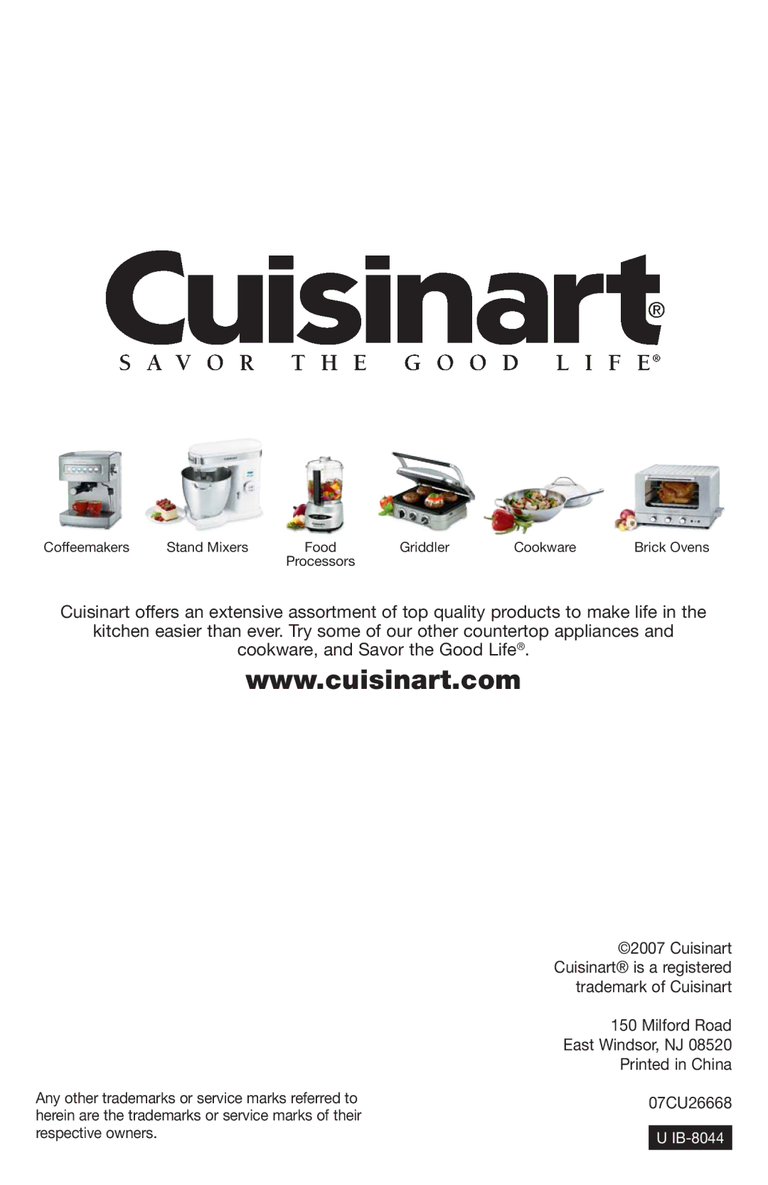 Cuisinart DLC-2009CHB manual IB-8044 