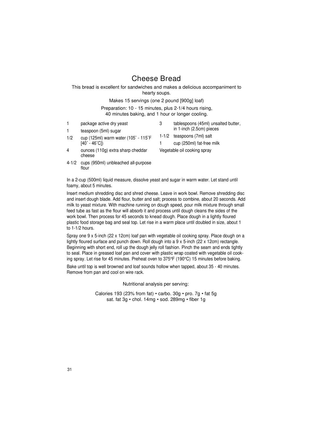 Cuisinart DLC-2011C manual Cheese Bread 