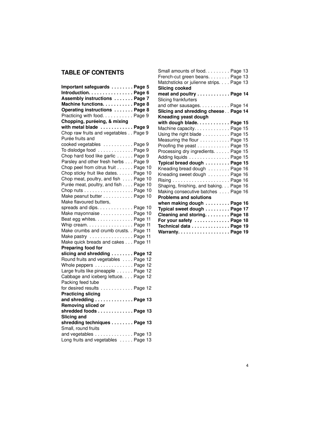 Cuisinart DLC-2011C manual Table of Contents 