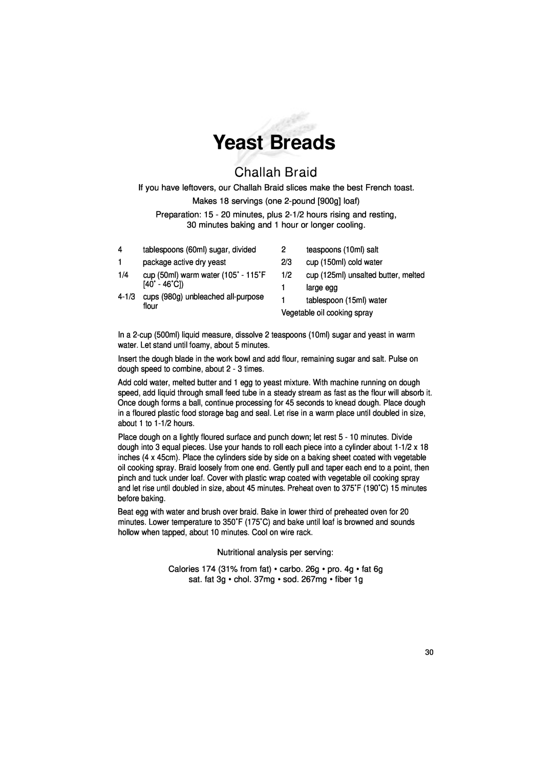 Cuisinart DLC-2011C manual Yeast Breads, Challah Braid 